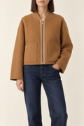 Cashmere Baseball-Collar Coat, Camel, front