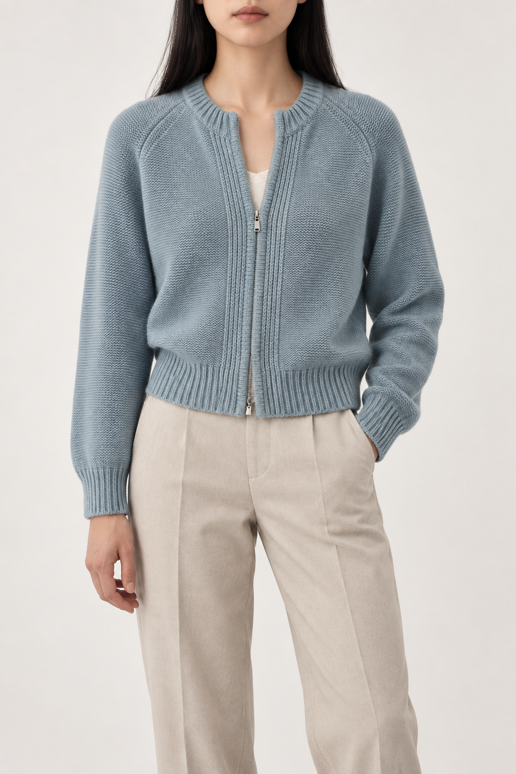 Cashmere Bomber Jacket, Blue Grey, front