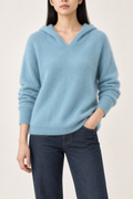 Cashmere Brushed Hooded Pullover, Ocean Blue, front
