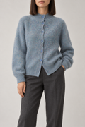 Cashmere Brushed Mockneck Cardigan, Heather Blue, front