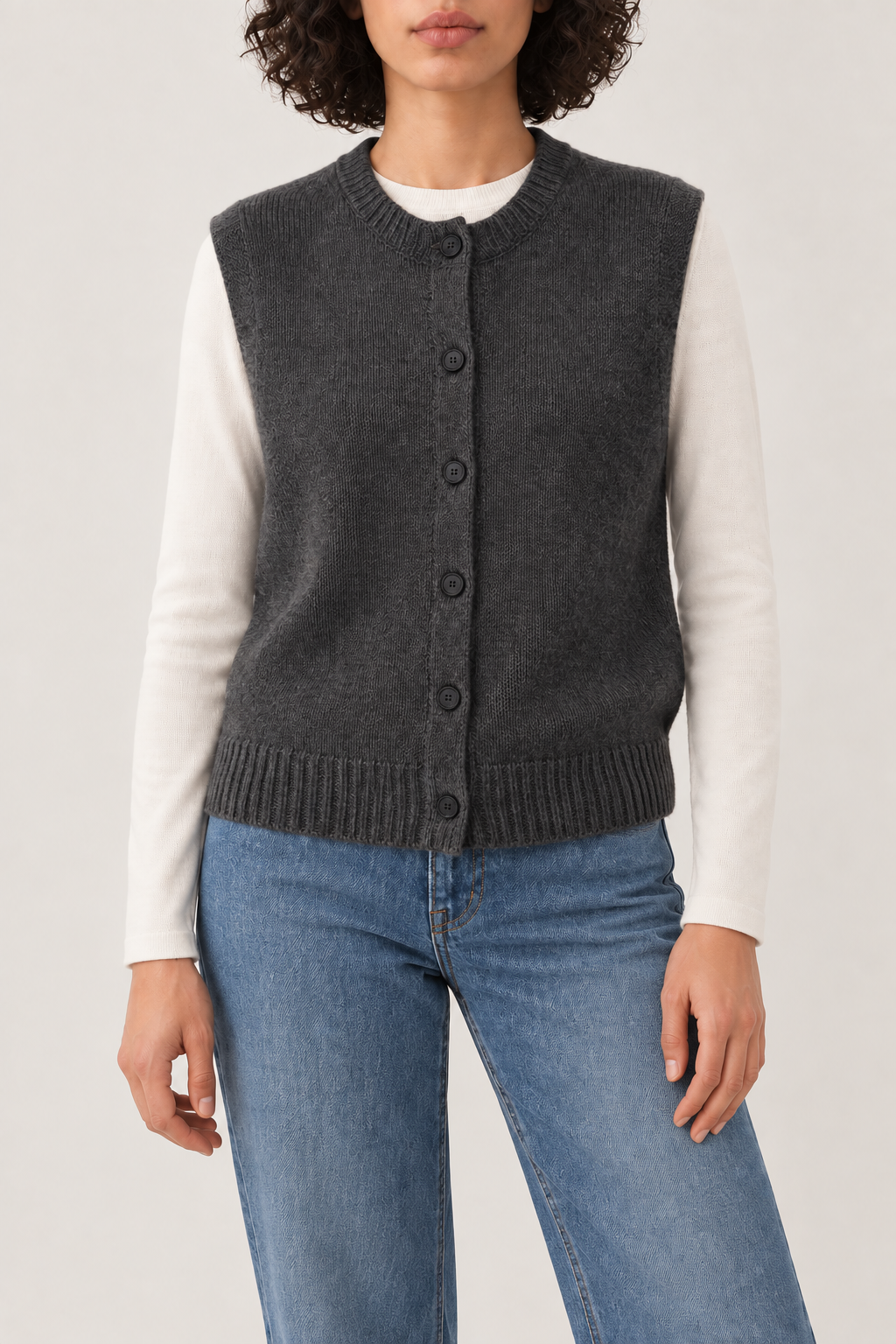 Cashmere Button-Front Vest, Charcoal, front