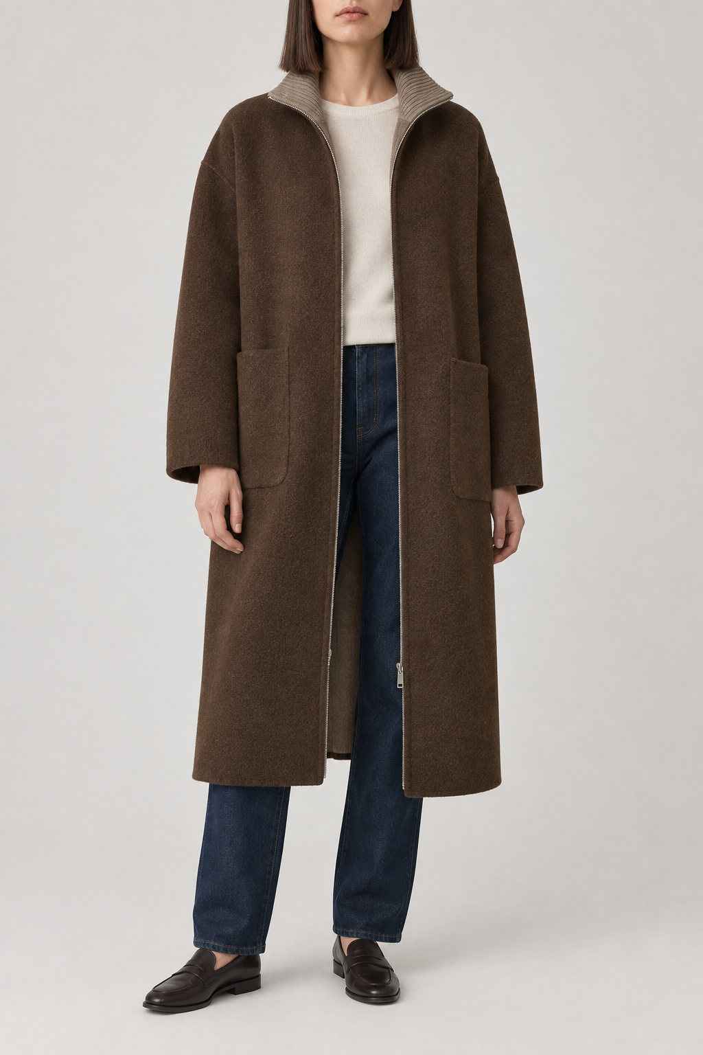 Cashmere Double-Face Coat, Coffee Brown, front