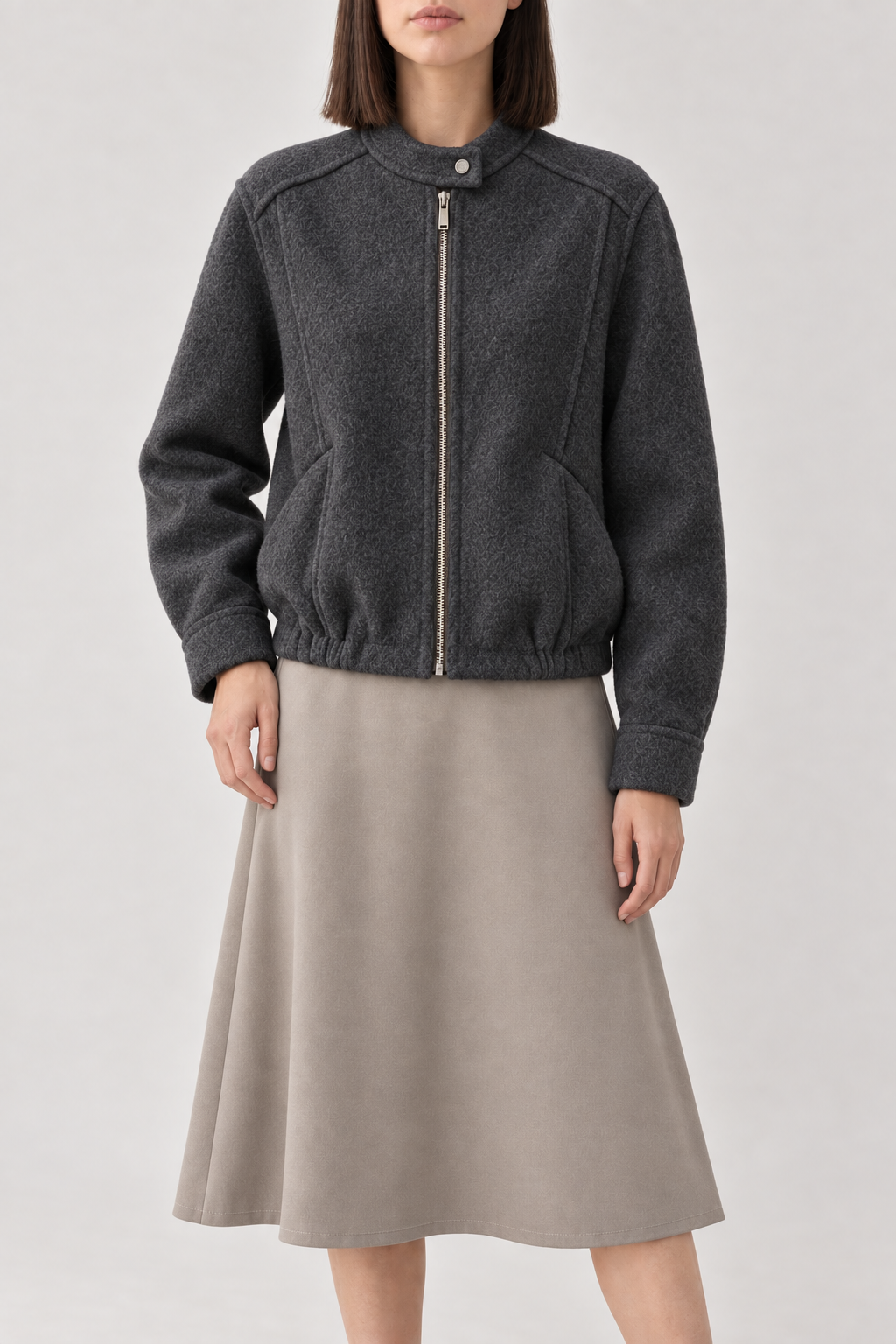 Cashmere Double-Face Jacket, Charcoal Grey, front