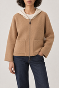 Cashmere Leather-Pull Zip Hoodie, Light Camel, front