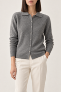 Cashmere Polo Cardigan, Elephant Grey, front