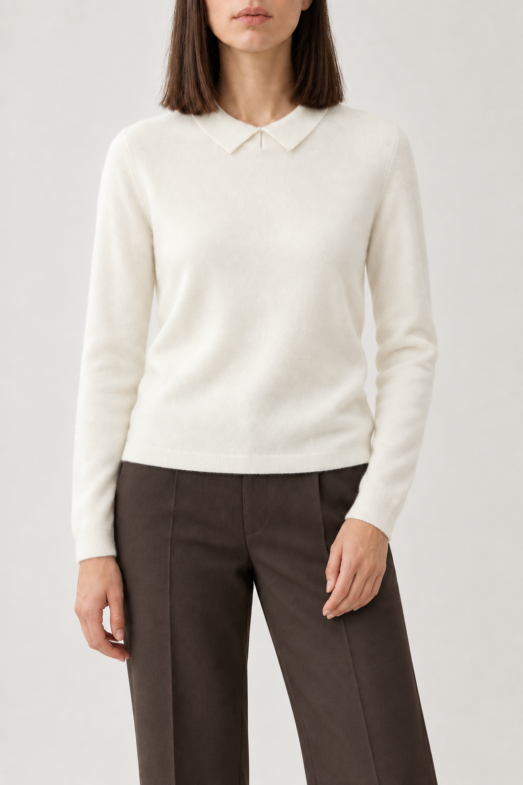 Cashmere Polo Pullover, Cream White, front