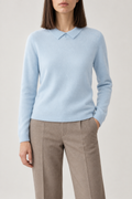 Cashmere Polo Pullover, Glacier Blue, front