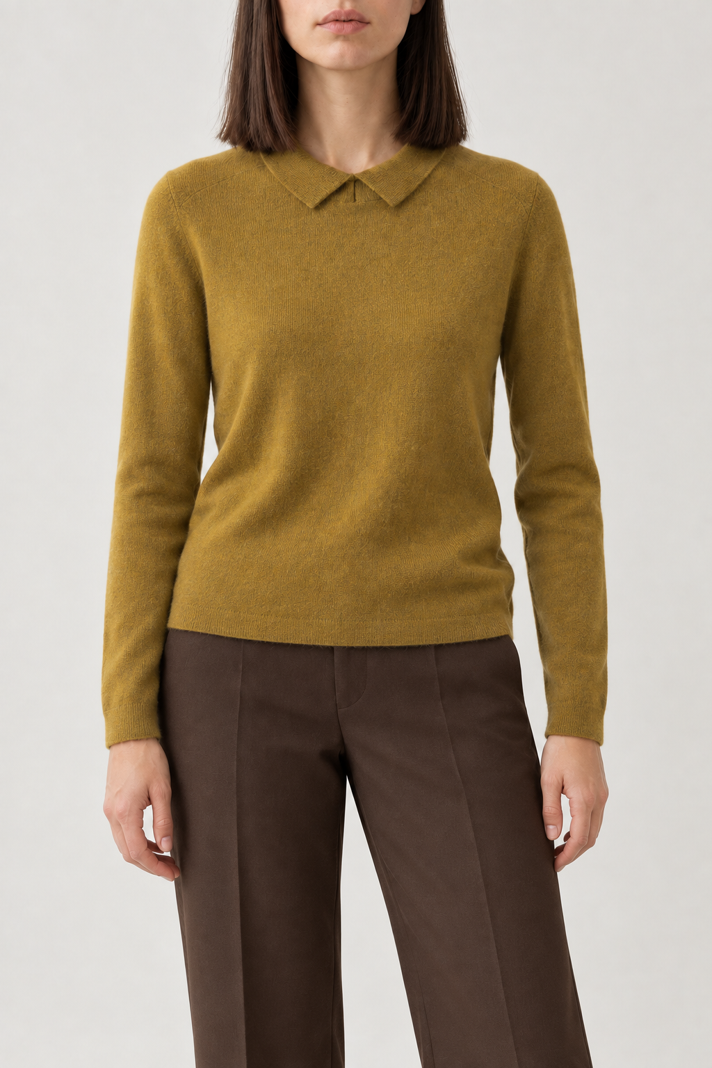 Cashmere Polo Pullover, Mustard, front