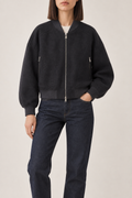Cashmere Ribbed-Collar Bomber Jacket, Ink Charcoal, front