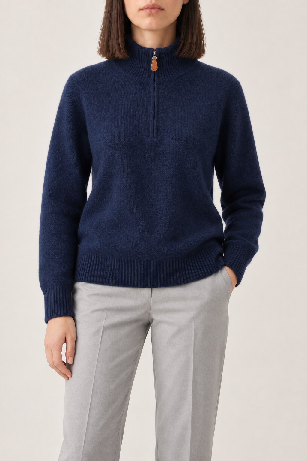 Cashmere Stand-Collar Half-Zip Sweater, Prussian Blue, front