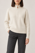 Cashmere Stand-Collar Half-Zip Sweater, Vanilla Ivory, front
