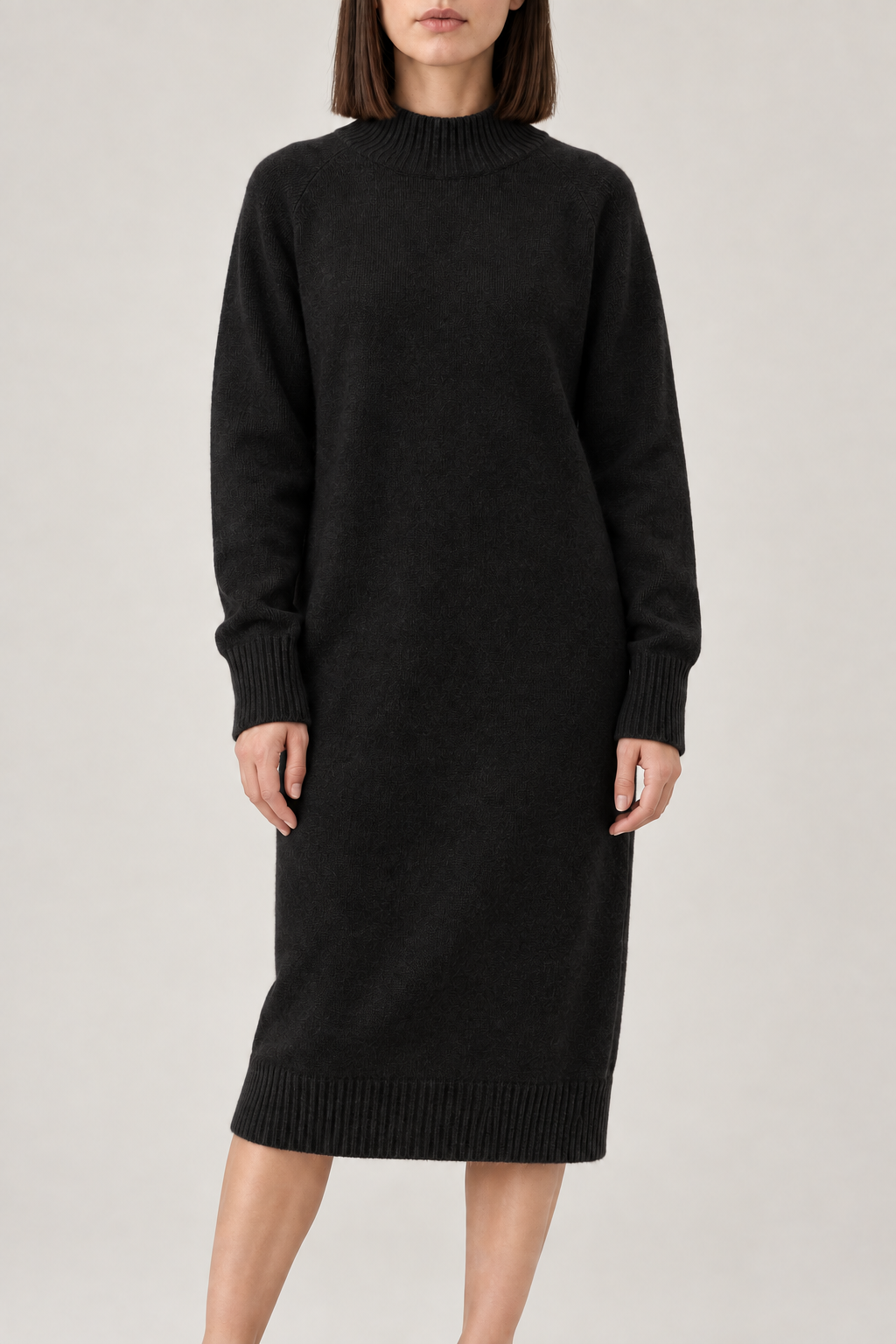 Cashmere Sweater Dress, Black, front