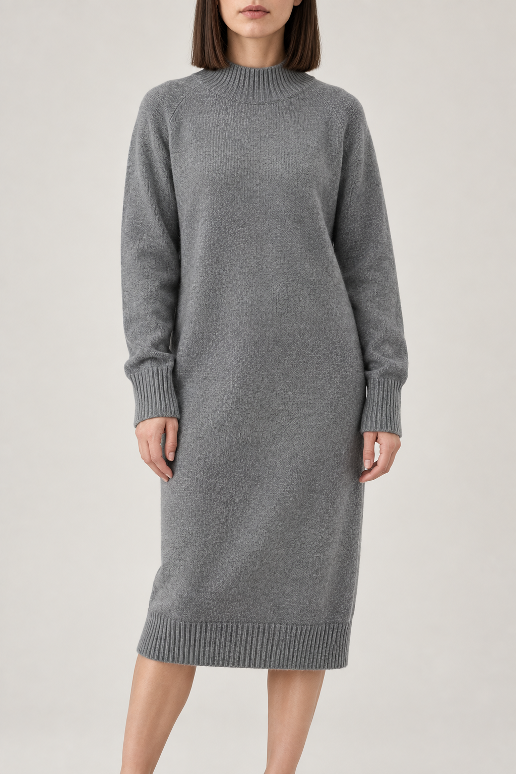Cashmere Sweater Dress, Heather Grey, front