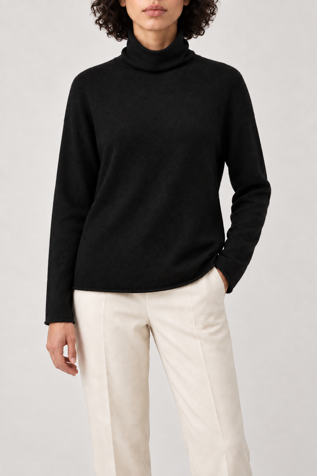 Cashmere Turtleneck Sweater, Black, front