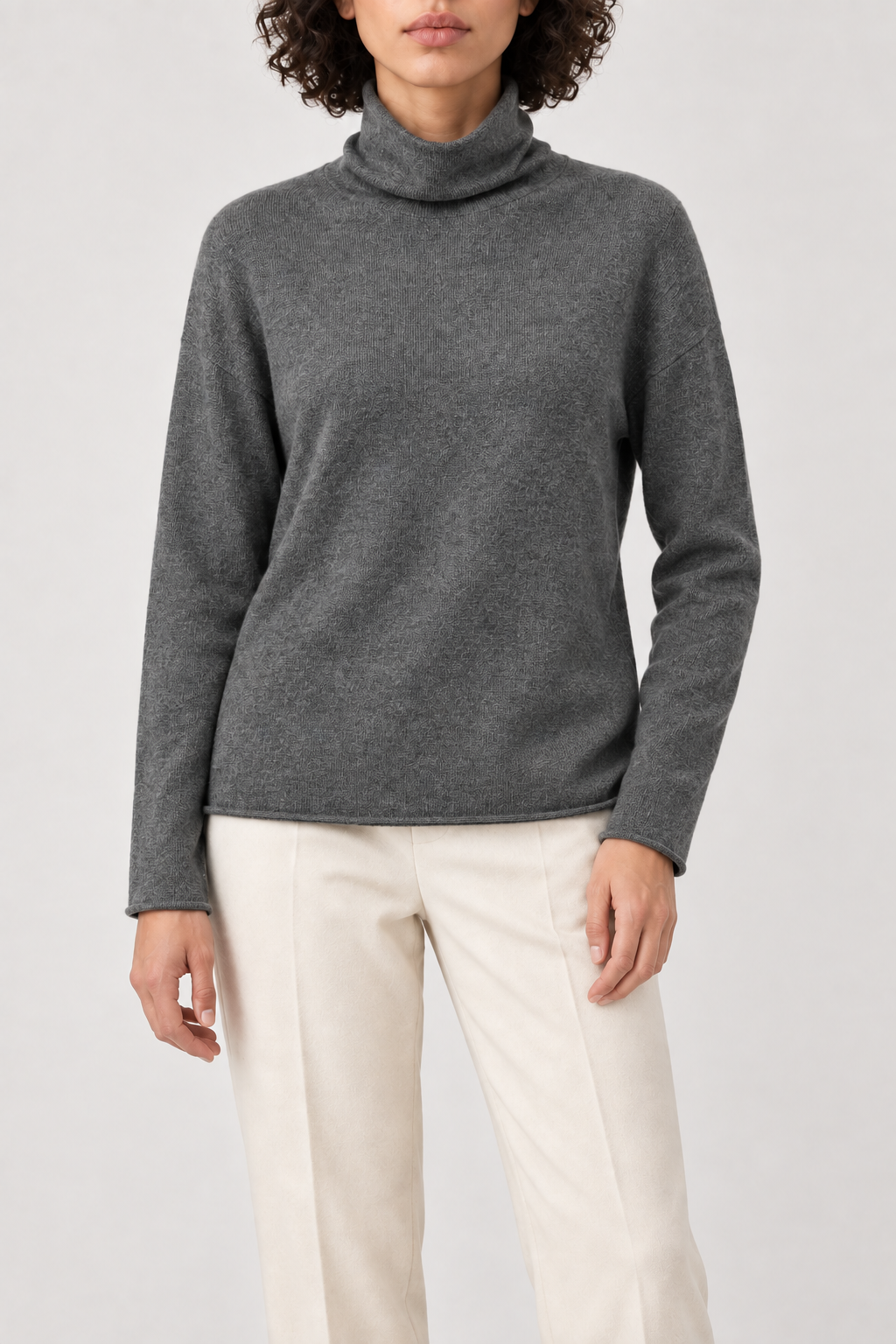 Cashmere Turtleneck Sweater, Charcoal Grey, front