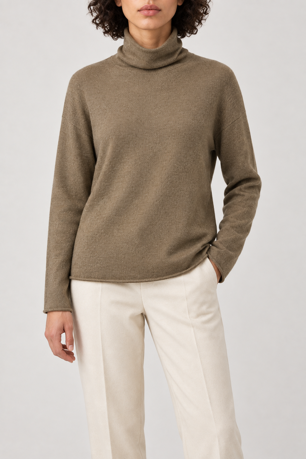 Cashmere Turtleneck Sweater, Olive Brown, front