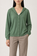 Cashmere V-Neck Hooded Cardigan, Leafy Green, front