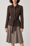 Merino Belted Tweed Jacket, Port Wine, front