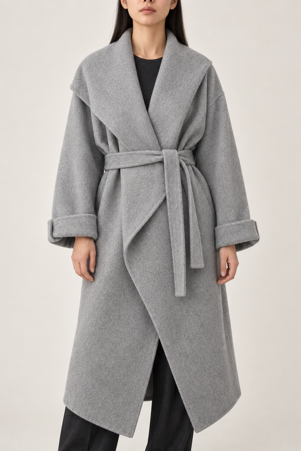 Merino Cape-Shawl Coat, Light Grey, front