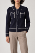 Merino Chest-Pocket Cardigan, Navy, front