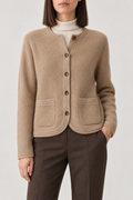 Merino Collarless Cardigan, Camel Beige, front