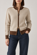 Merino Color-Block Zip Jacket, Oat Beige, front