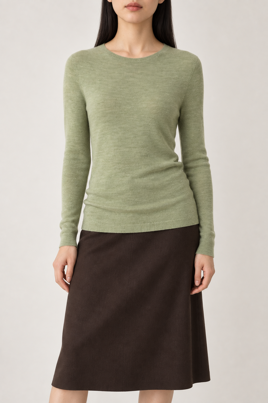 Merino Crewneck Sweater, Sage Green, front