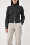 Merino Cropped Zip Jacket, Charcoal Grey, front
