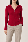Merino Fitted Zip Hoodie, Cherry Red, front