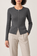 Merino Fitted Zip Jacket, Dark Grey, front