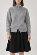 Merino Funnel-Neck Zip Jacket, Heather Grey, front