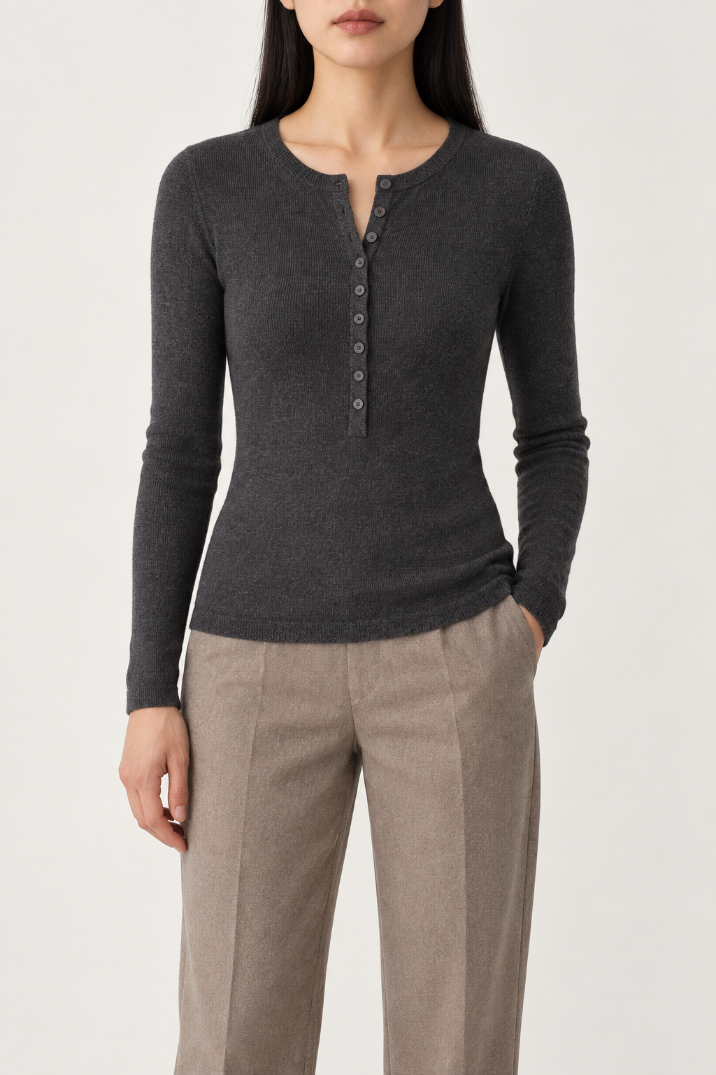 Merino Henley Sweater, Charcoal Grey, front