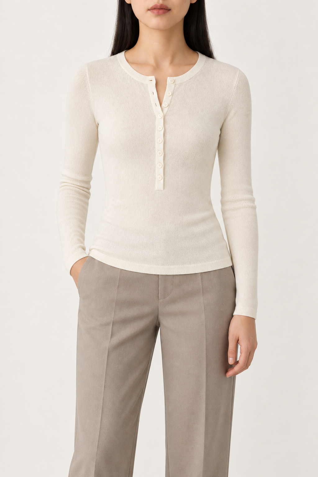 Merino Henley Sweater, Ivory, front