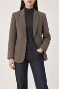 Merino Herringbone Blazer, Olive Tweed, front