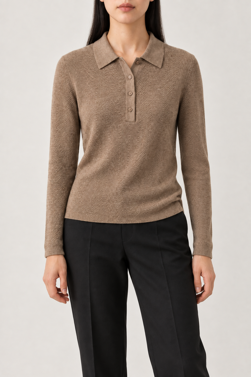 Merino Herringbone Polo, Mocha, front