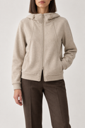 Merino Hooded Zip Jacket, Oatmeal Beige, front