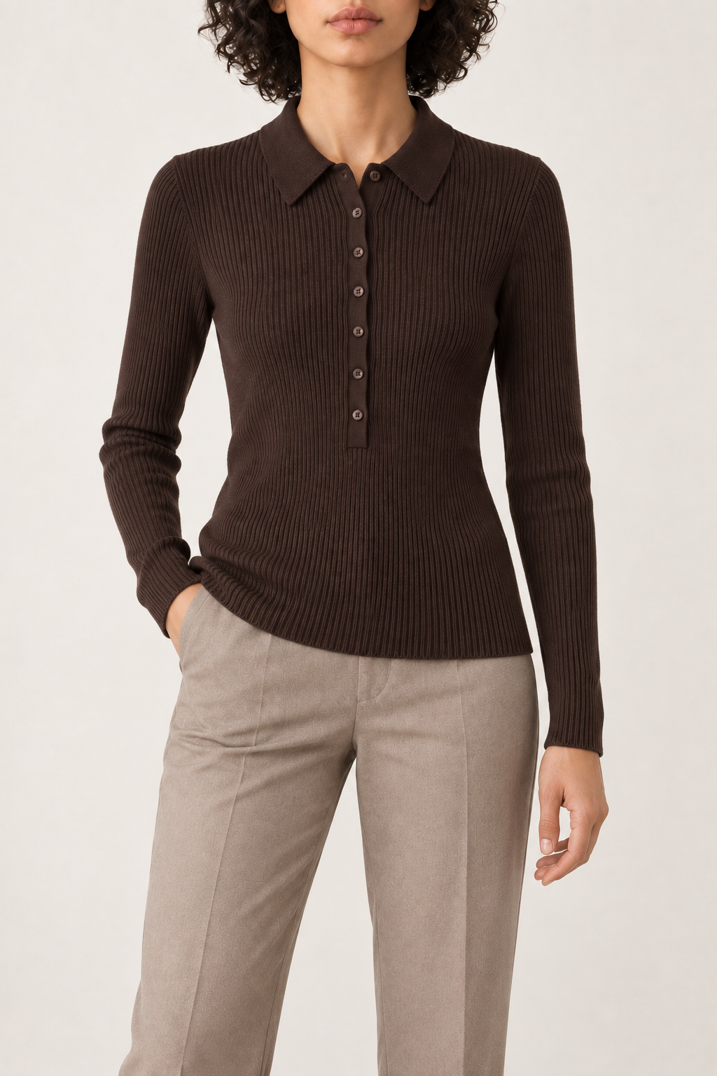 Merino Polo Pullover, Coffee, front