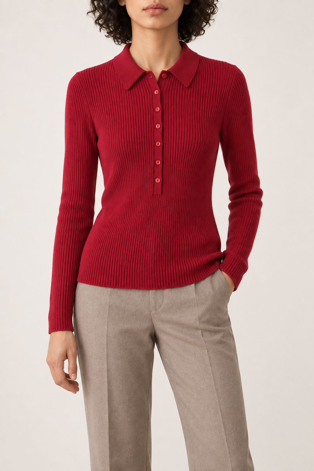 Merino Polo Pullover, Deep Red, front