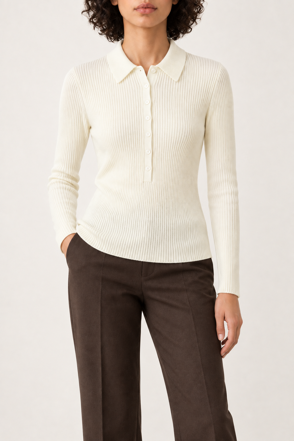 Merino Polo Pullover, Ivory, front