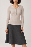 Merino Ribbed Henley Sweater, Oatmeal Beige, front