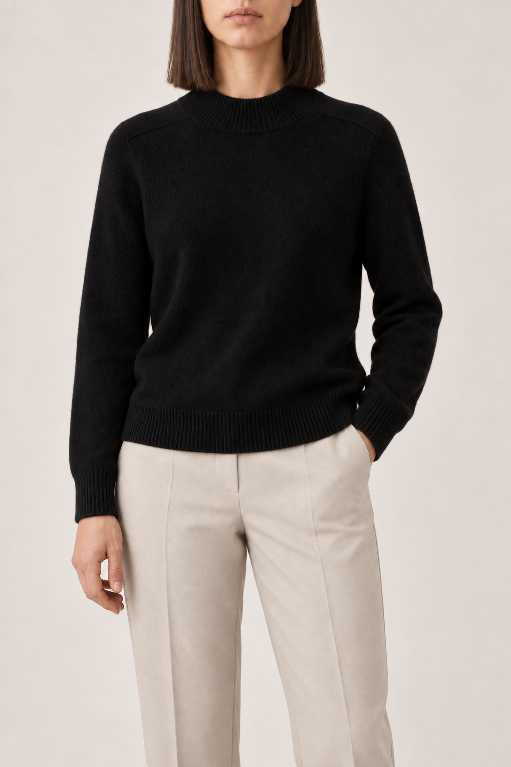 Merino Ribbed Mockneck Sweater, Black, front