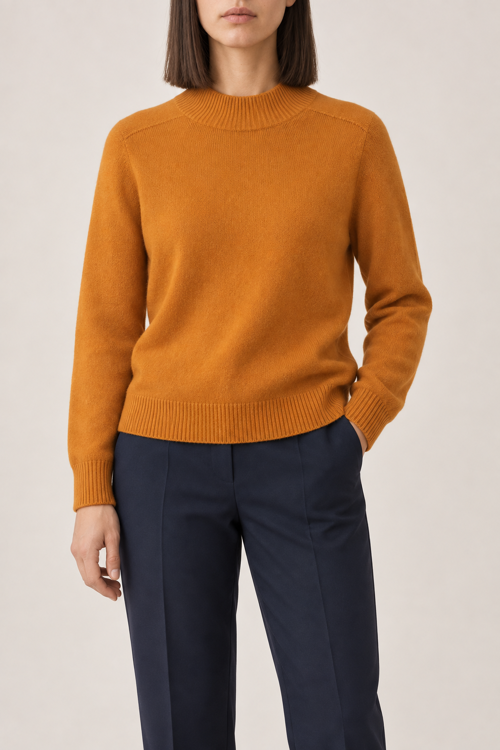 Merino Ribbed Mockneck Sweater, Burnt Orange, front