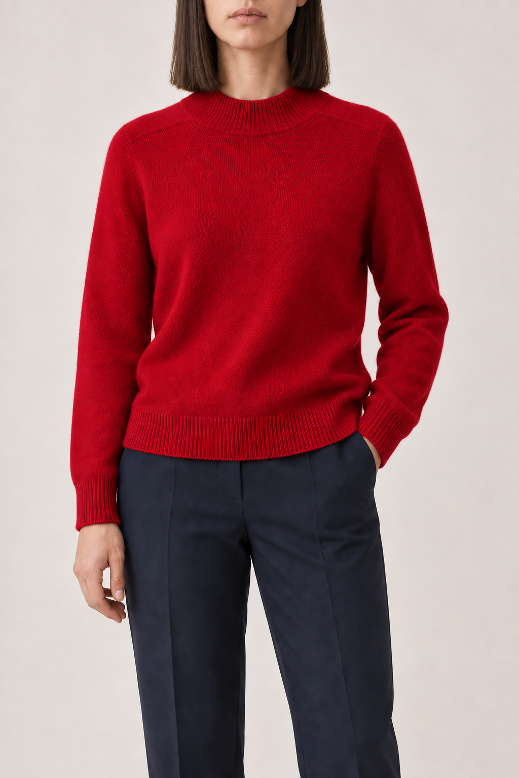 Merino Ribbed Mockneck Sweater, Ruby Red, front