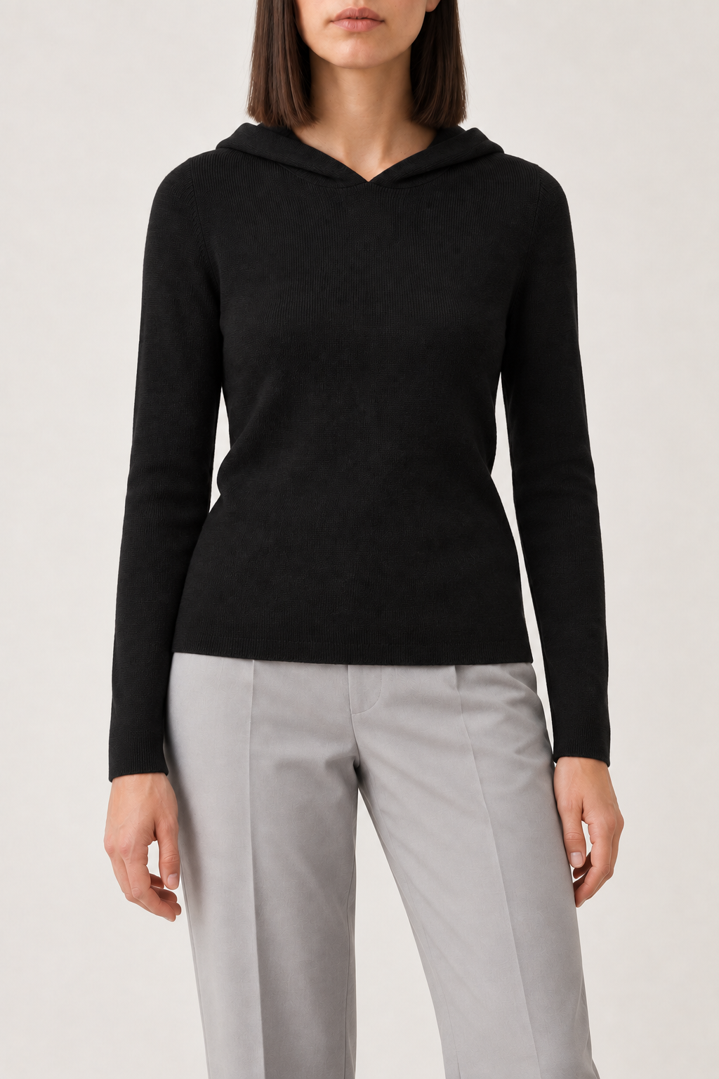 Merino Seamless Hoodie, Black, front