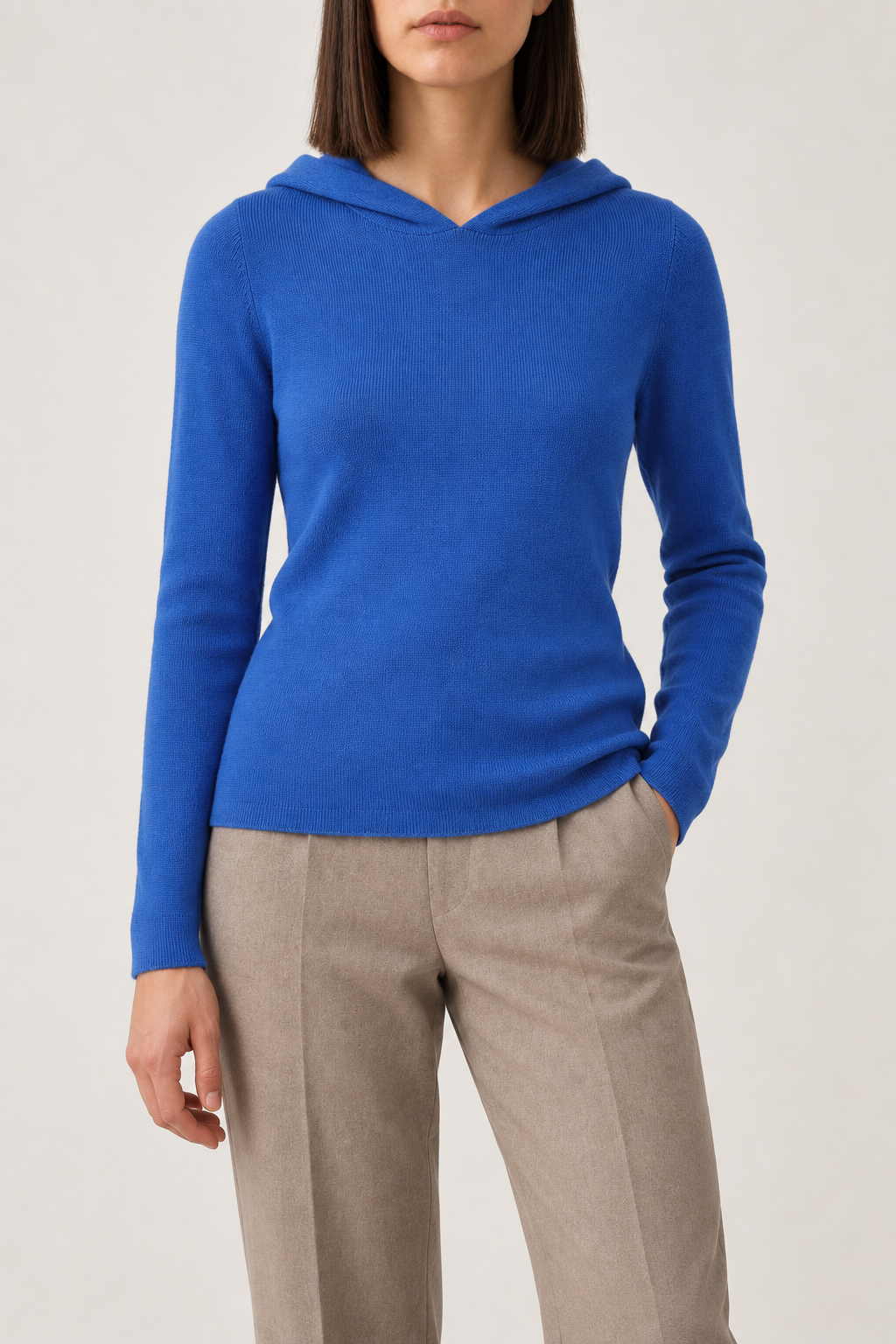 Merino Seamless Hoodie, Cobalt Blue, front