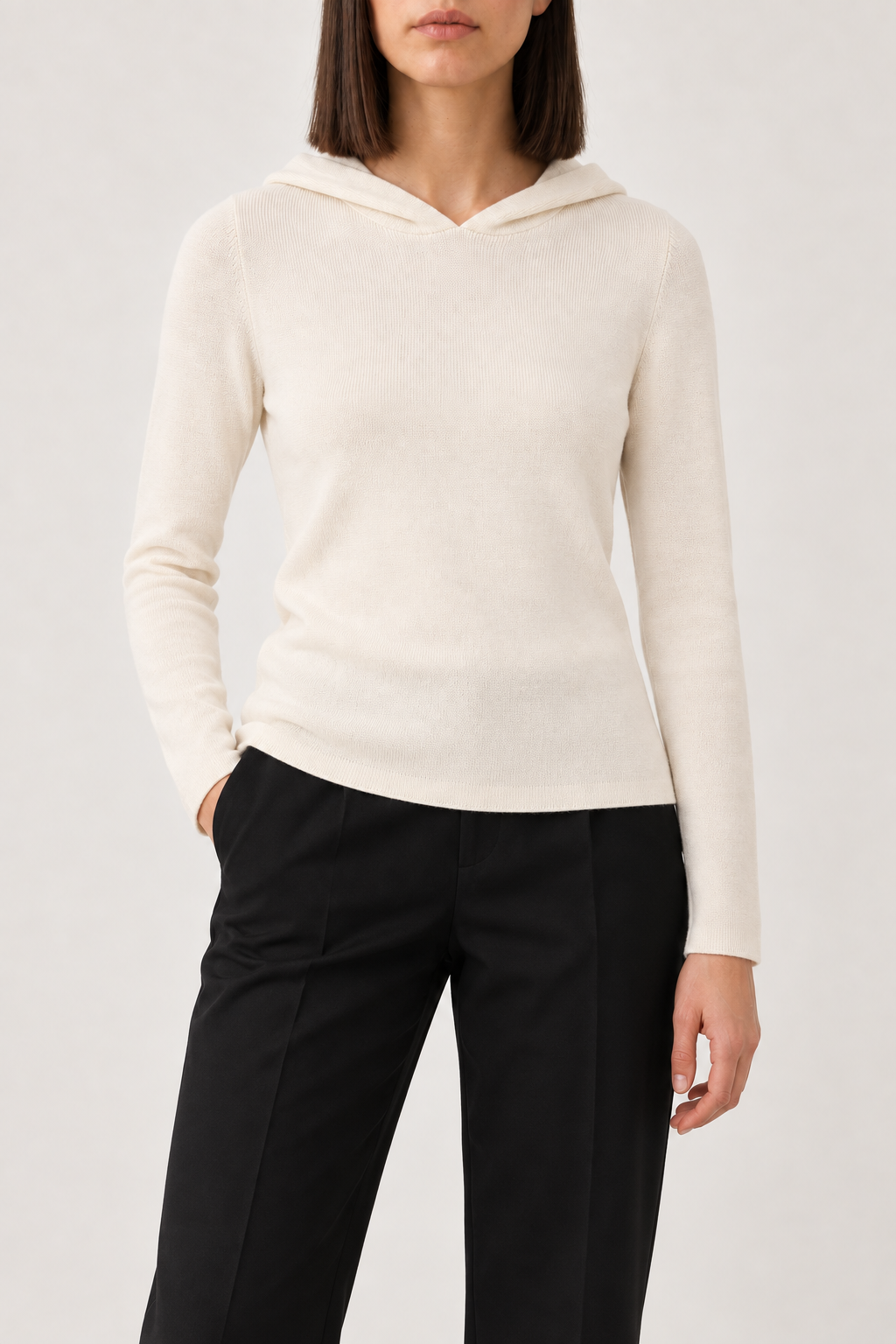 Merino Seamless Hoodie, Ivory, front