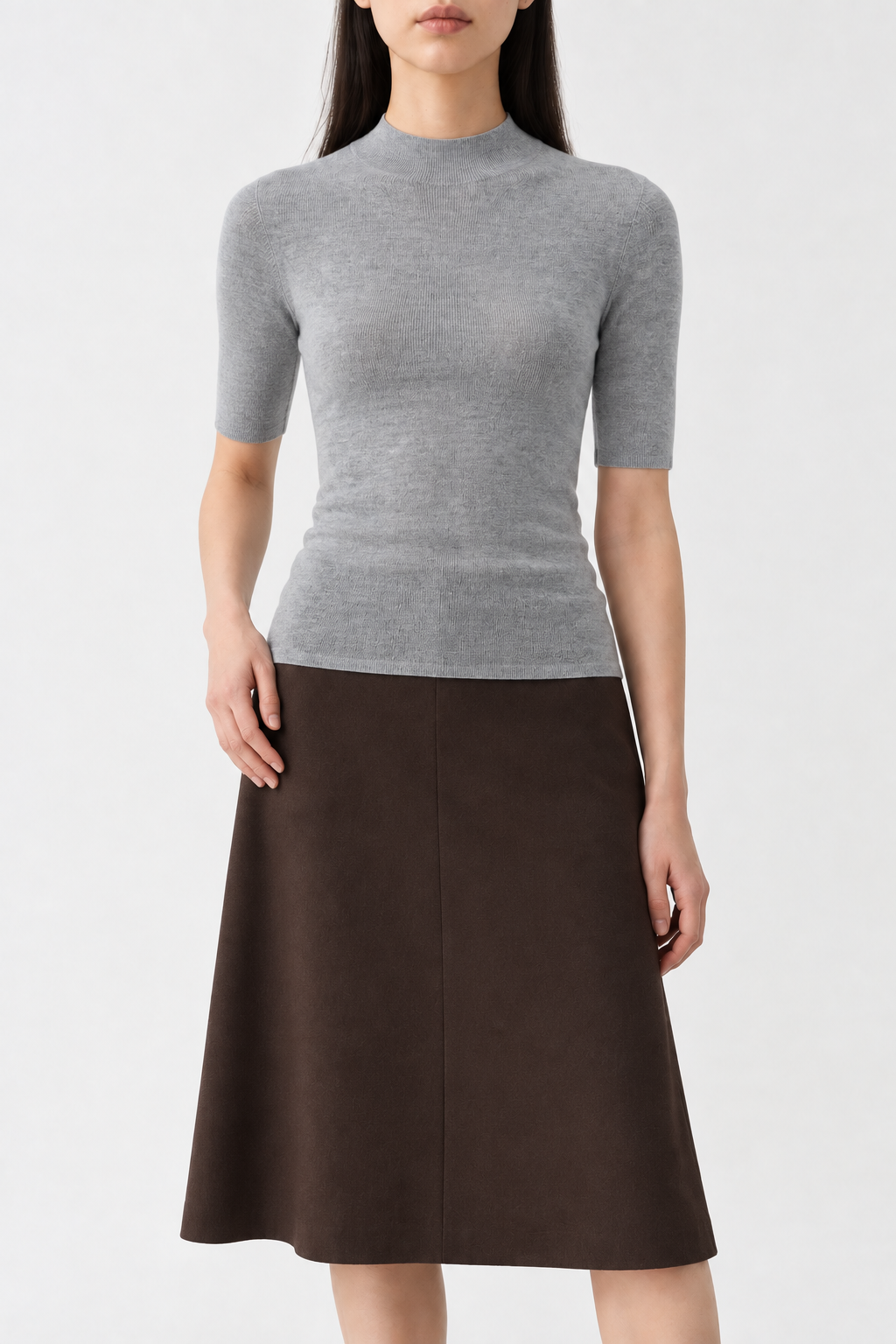 Merino Short-Sleeve Turtleneck Sweater, Heather Grey, front