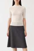 Merino Short-Sleeve Turtleneck Sweater, Ivory White, front