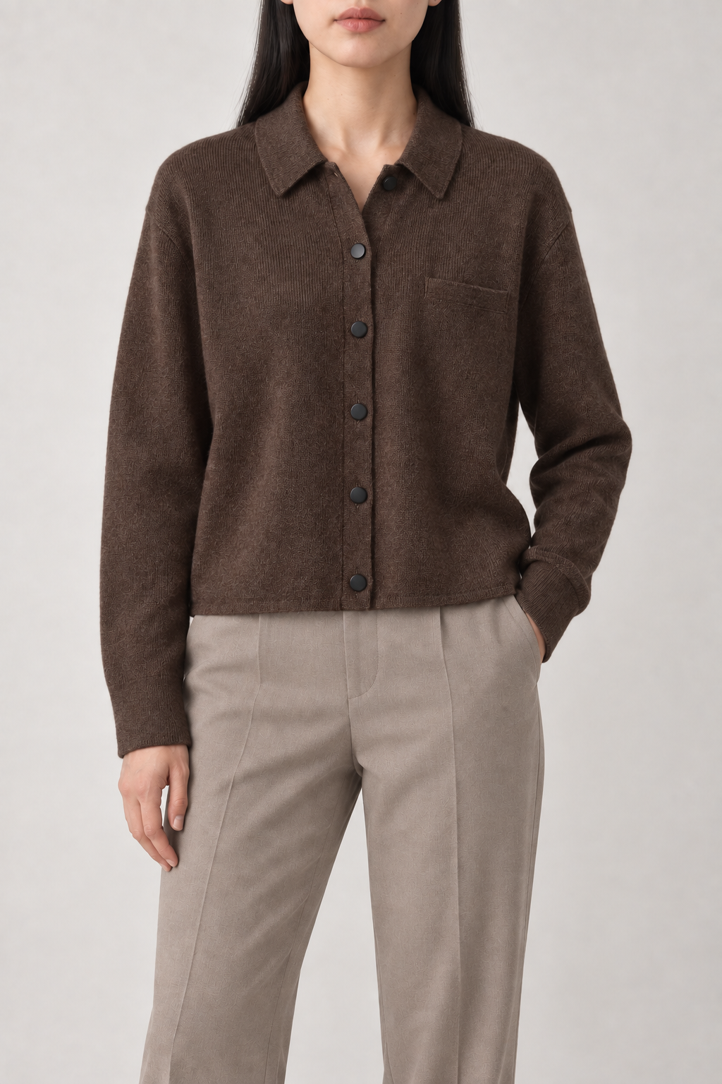 Merino Spread-Collar Shirt, Espresso Brown, front
