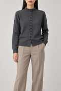 Merino Stand-Collar Cardigan, Dark Grey, front